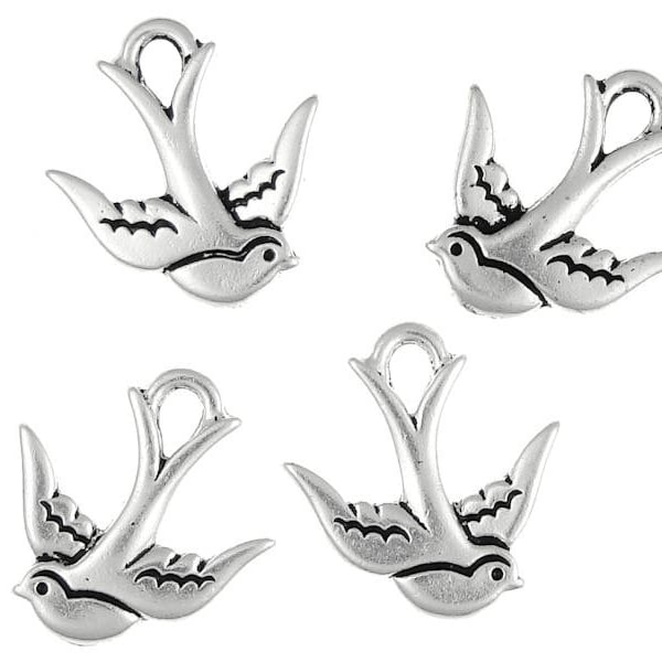 Antique Silver Bird Charms Silver Charms Swallows Charm - TierraCast Pewter Tattoo Charms Jewelry Charms for Jewelry Making  (P793)