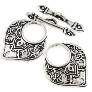 Antique Silver Toggle Clasp Findings TierraCast TEMPLE Clasp Set Toggle Silver Clasp Closure - Medium to Large Size Toggle (P2439)