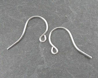 Small STERLING SILVER Earring Wires - Simple Ear Findings - 11mm x 19mm 21 gauge g French Hook Ear Wires (SSFH6)