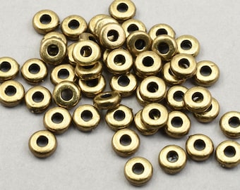50 Antique Brass Beads - TierraCast Pewter 4mm Disks - Electroplated Brass Washer Beads Heishi Spacer Bronze Beads Passion Fashion #PS274