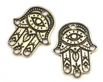 Gold Hamsa Hand Charm Gold Charms TierraCast HAMSA LINK Five Hole Chandelier Findings Gold Findings for Jewelry Making (P2438)