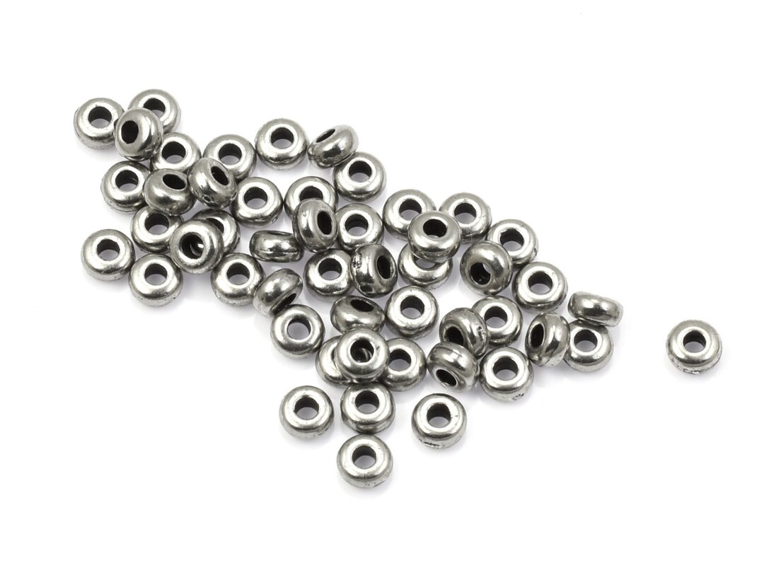 50 Beads 3mm Dark Antique Silver Beads Tierracast 3mm Disk Washer