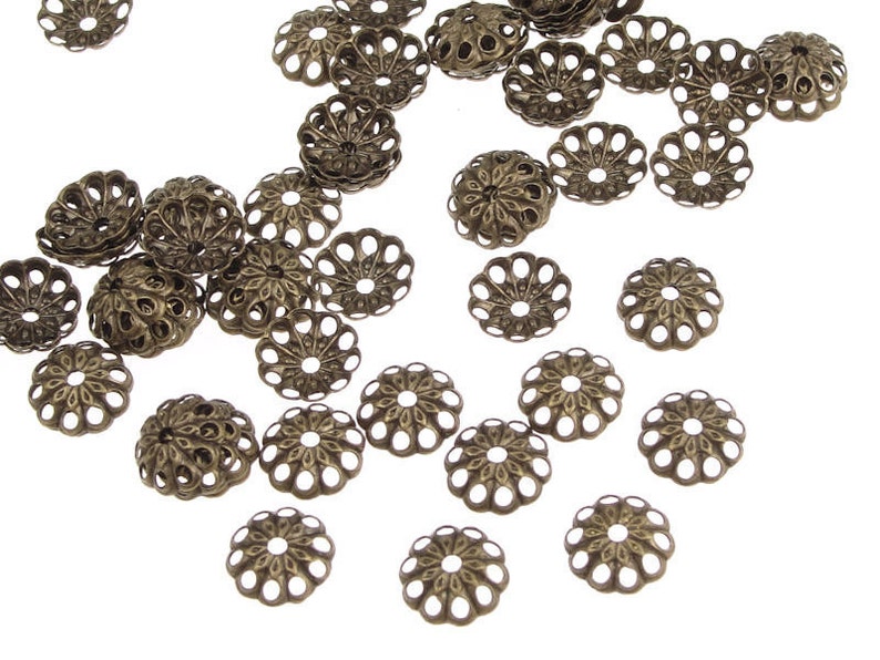 144 Antique Brass Beadcaps 6mm Brass Oxide Filigree Vintage Style Brass Bead Caps Aged Solid Brass Bronze Color Metal Beads FSAB97 image 1
