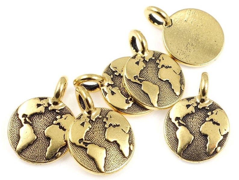 Antique Gold Charms Gold Earth Charm Tiny World Charm Globe Earth Pendant TierraCast You Collection Mini Pendant Small Charm P1247 image 1