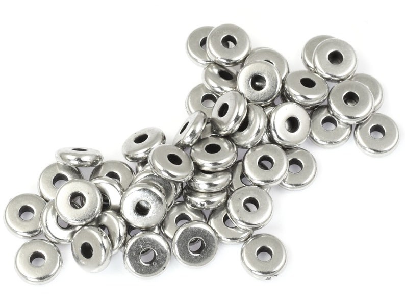 50 Beads 5mm Dark Antique Silver Beads TierraCast 5mm Disk Washer Heishi Beads Antique Pewter Flat Disk Beads for Jewelry Making PS535 image 1