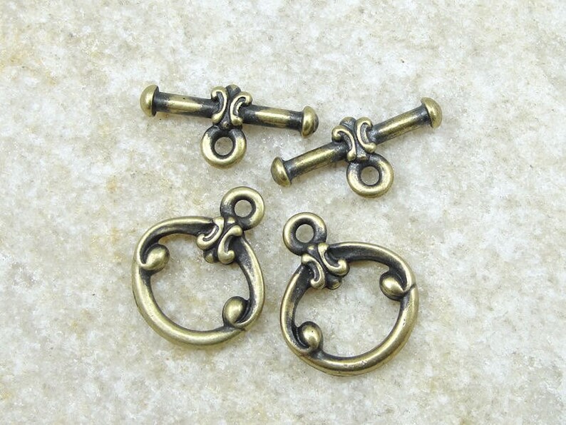 Antique Brass Toggle Clasp Findings TierraCast Classic Clasp Set Bronze Toggles Small to Medium Size Toggle Findings Bracelet Clasp PAF2 image 1