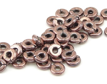 50 Copper Beads 4mm Antique Copper Spacers TierraCast Pewter Kenyan Heishi Beads Ethnic Tribal Beads (PS382)