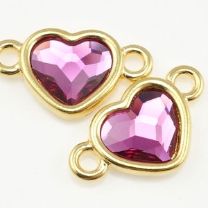 Pink Heart Pendant Gold Heart Charm TierraCast Gold Pendant with Swarovski Crystal Heart Fuchsia Pink Pendant for Gold Jewelry Valentine&#39;s
