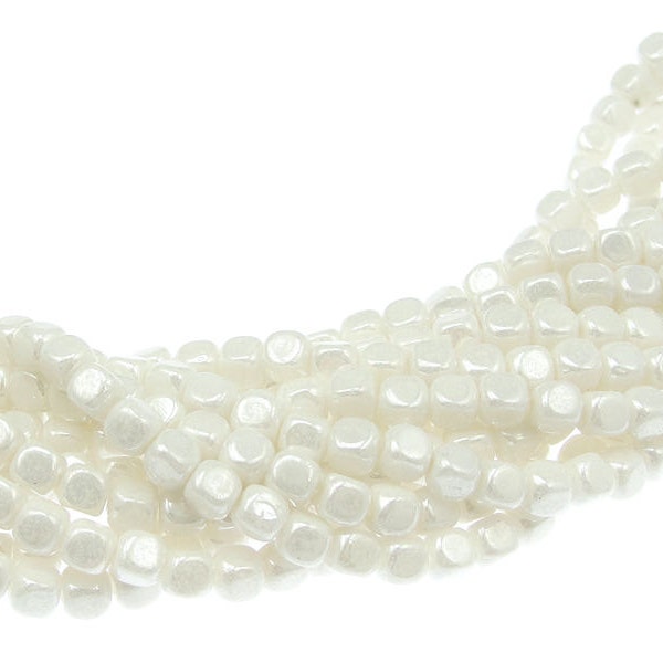 100 4mm Cube Beads LUSTER OPAQUE WHITE Beads Snow White Beads Ivory Czech Glass Beads - Czech Beads - String of 100 4mm Beads