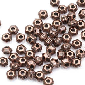 50 Antique Copper Beads - 3mm Faceted Bicone Copper Spacer Beads TierraCast Pewter Heishi Beads - Small Dark Copper Plated Beads (PS125)