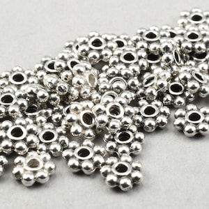 50 Pieces 4mm Daisy Beads - 4mm Beaded Heishi Spacers - TierraCast Pewter Electroplated ANTIQUE SILVER Beads - Flat Flower Spacers (PS2)