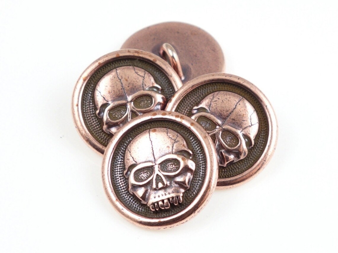 Antique Copper Button Findings Tierracast SCARY SKULL Button Clasps for ...