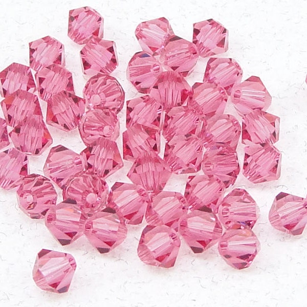 48 ROSE PINK Beads 4mm Bicone Beads Swarovski Crystal Beads Genuine Swarovski Austrian Crystal Elements Medium Pink Crystal 4mm Beads