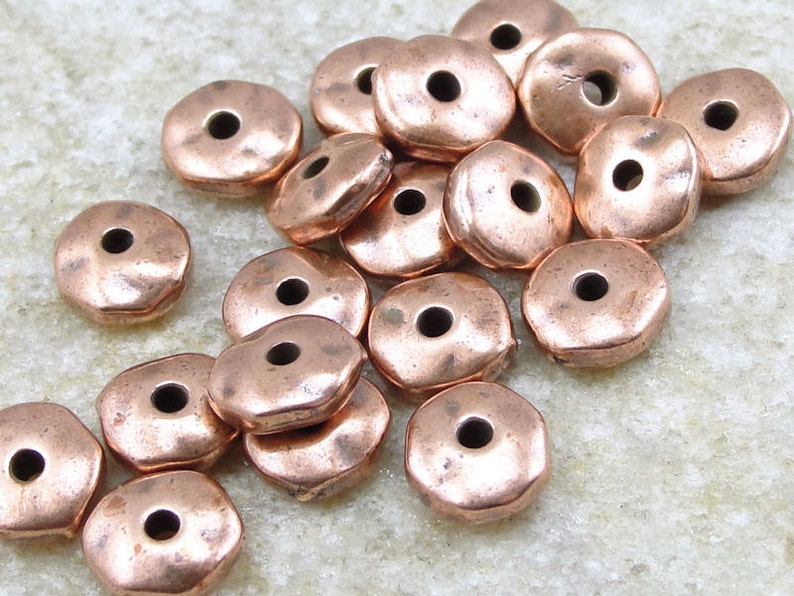 100 Copper Beads 7mm Antique Copper Spacers TierraCast Pewter 7mm Nugget Heishi Metal Beads Bulk Bag PS188 image 1