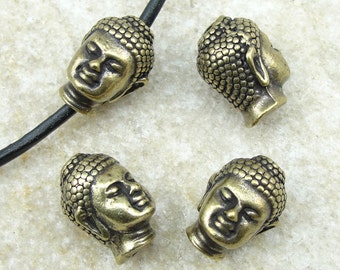 Antique Brass Buddha Beads - TierraCast Brass Oxide Buddha Head Beads - Bronze Metal Beads Large Hole (PA13)