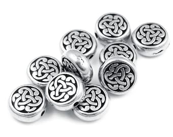 Silver Celtic Beads - Antique Silver Beads - Celtic Triad Knotwork Knot Work Beads - TierraCast Pewter Silver Metal Beads (P381)