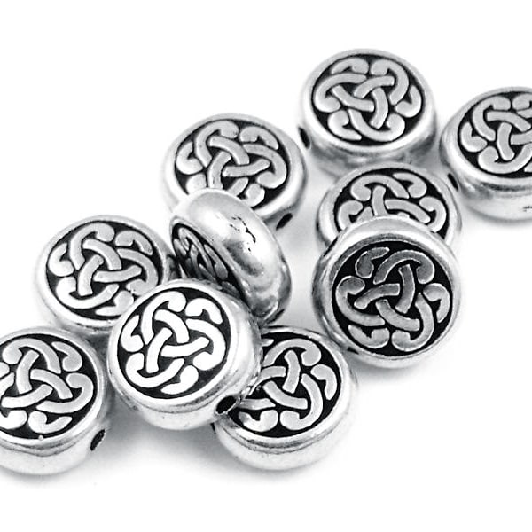 Silver Celtic Beads - Antique Silver Beads - Celtic Triad Knotwork Knot Work Beads - TierraCast Pewter Silver Metal Beads (P381)