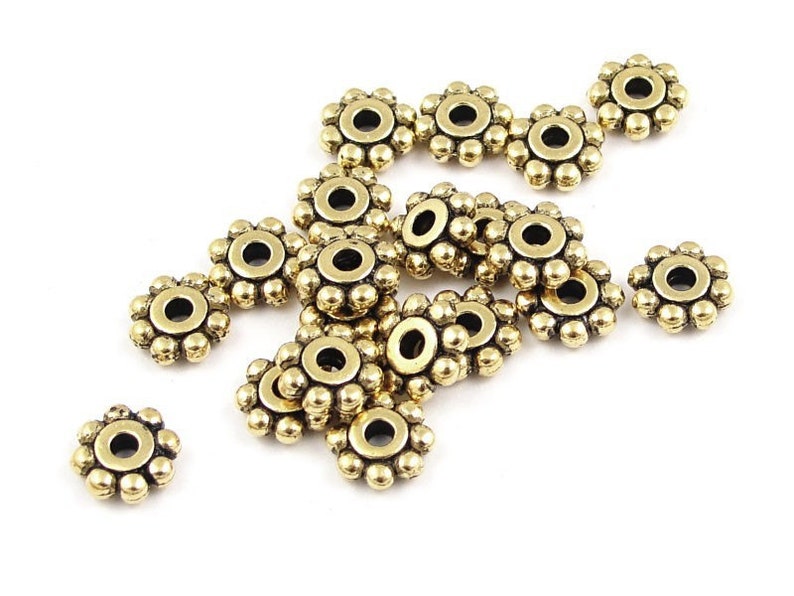 Gold Spacer Beads 6mm Flat Daisy Beads Antique Gold Beads TierraCast Beaded Heishi Beads Tierra Cast Pewter Beads Bali Beads PS22 image 1