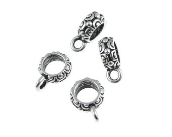 Silver Bail Findings Large Hole Bail Antique Silver Pendant Bail Tierra Cast Oasis Bail Kumihimo Supplies (PF340)