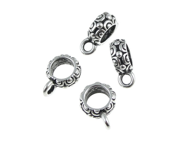 Silver Bail Findings Large Hole Bail Antique Silver Pendant Bail Tierra Cast Oasis Bail Kumihimo Supplies PF340 image 1