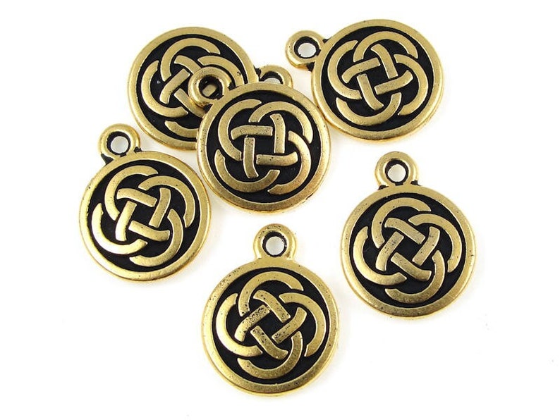 TierraCast CELTIC ROUND Drop Antique Gold Charms Celtic Charms Irish Knotwork Knot Work P404 image 1