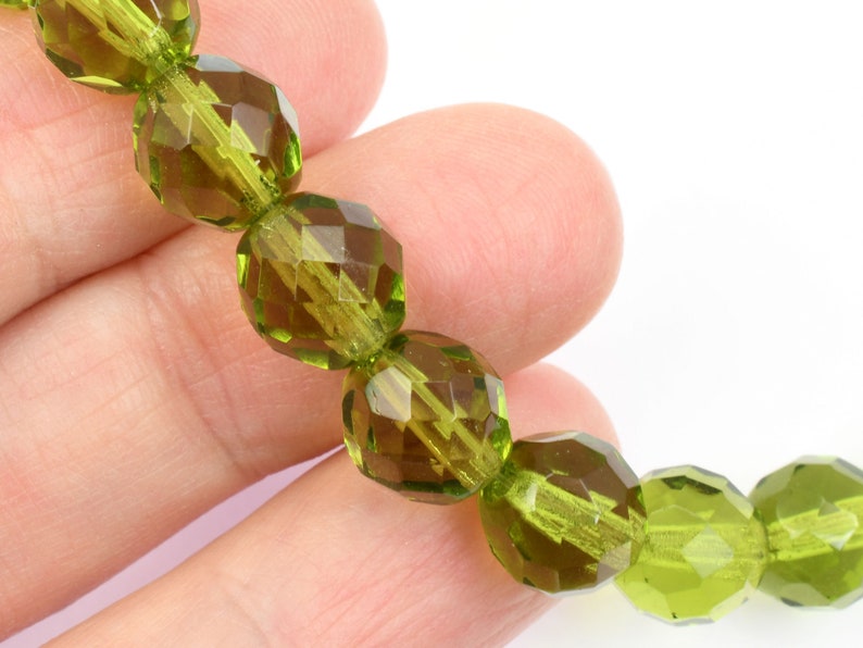 10mm Faceted Firepolish Czech Glass Beads OLIVINE GREEN color Fire Polish Beads for Fall and Autumn Jewelry image 3