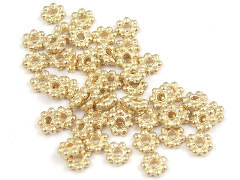 50 Gold Beads 5mm Bright Gold Flat Daisy Spacer Beads TierraCast 5mm Beaded Beads Gold Heishi Metal Beads PS27 image 1