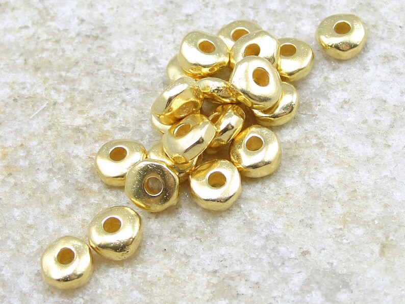 100 Gold Beads TierraCast 5mm Nugget Beads Bright Gold Heishi Spacer Beads PS183 image 1