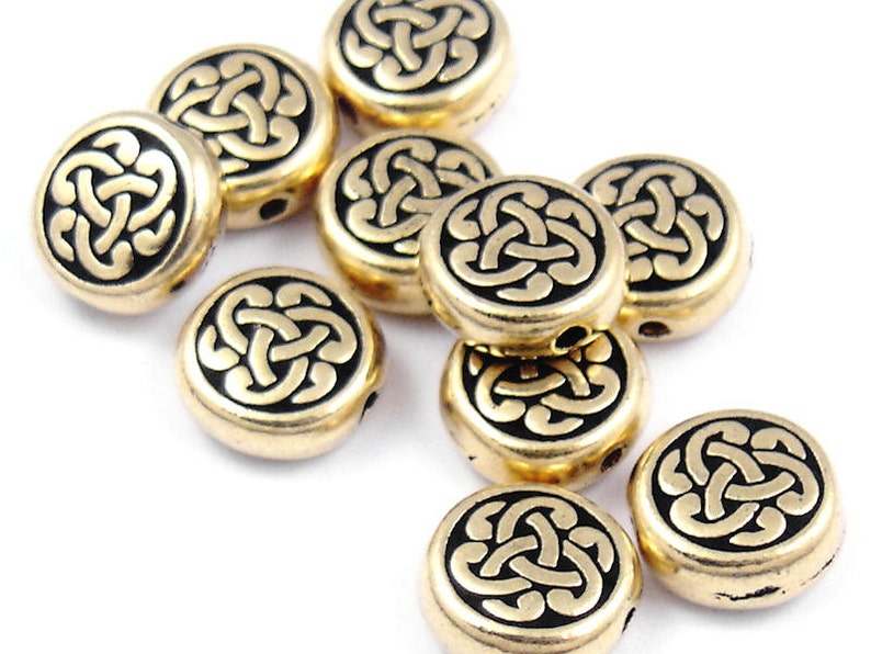Antique Gold Beads P382 9mm Gold Celtic Beads Knotwork Knot Work Tierra Cast TierraCast CELTIC TRIAD Beads