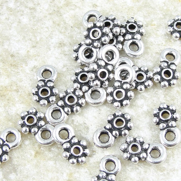 20 Flat Daisy Heishi Beads with Loop - Charm Bracelet Supplies - Antique Silver TierraCast 5mm Beaded Charm Loop Spacers (PS190)