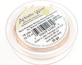 20 Ga BARE PHOSPHOR Artistic Wire - 25 Feet of 20 Gauge Wire - Hard Wire for Wire Wrapping - Uncoated Dead Soft Light Copper Colored Wire