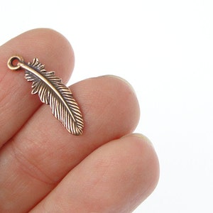 Feather Charms 23mm Antique Copper Charms TierraCast Small Feather Drop Pewter Metal Beads Tribal Native American P805 image 2