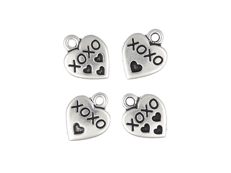 P111 Silver Heart Charms XOXO Hugs and Kisses Charms TierraCast Pewter Heart Drops Antique Silver Charms