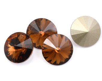 12mm SMOKED TOPAZ Swarovski Rivoli Stones - Austrian Crystal 1122 12mm Rivolis - Dark Brown Crystals Fall Beads Autumn Beads