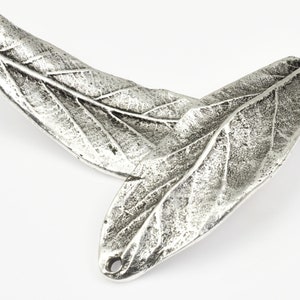 2 Antique Silver Leaf Link Double Hole Large Leaf Bracelet Link 3 Dimensional 50mm Centerpiece for Autumn Fall Jewelry image 5