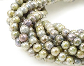 100 LUSTER OPAQUE GREEN 4mm Beads Czech Glass Beads Earthy Sage Green Aqua Beads - 4mm Round Beads - 4mm Druks - Moss Green