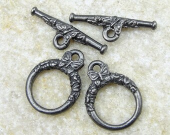 Gunmetal Toggle Clasp Findings TierraCast BUTTERFLY Clasp Set Gun Metal Toggle Findings Jewelry Findings Bracelet Clasp Black Oxide (PF10)