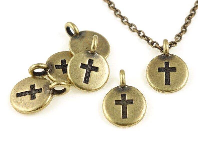 Tiny Cross Pendant Antique Brass Pendant Tierracast Cross Etsy