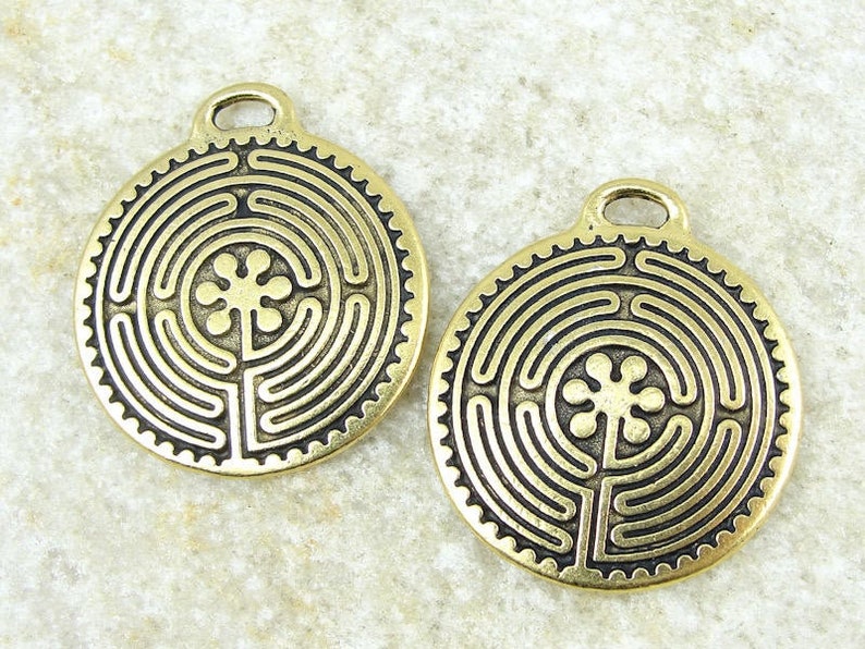 TierraCast Labyrinth Pendants Antique Gold Pendants Chartres Cathedral Design Uroboros Yoga Charms Mindfulness Meditation Jewelry P866 image 1