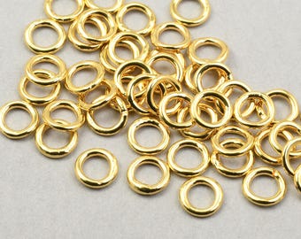 50 Pieces CLOSED 5mm Jump Rings - 19 Gauge 19g GOLD Jump Ring Findings - Bright Gold Plated Soldered Shut Jumprings   FB934