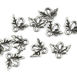 Dark Antique Silver Small Oak Leaf Links Double Leaf Connector Findings for Fall Jewelry Autumn Leaf Charms P2518 image 2