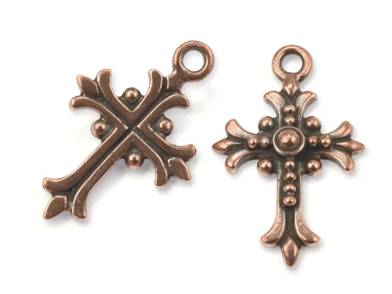 Cross Pendants Antique Copper Pendants Fleur Cross Charm Fleur de Lis French Lily TierraCast Pewter Dark Copper P936 image 1