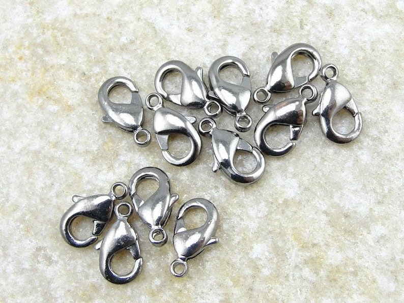 12 Gunmetal Lobster Clasps 9.5mm Gunmetal Clasp Findings Lobster Claw Small to Medium Gun Metal Plated Clasp Findings FSGM105 image 1
