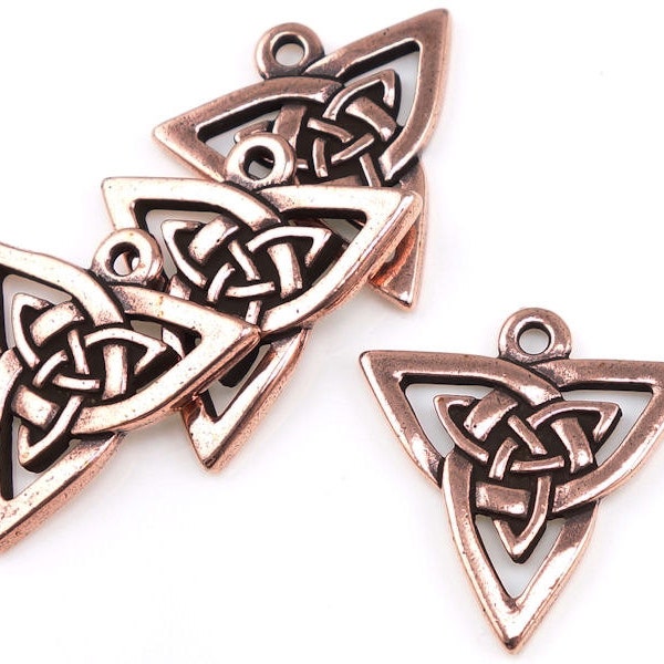 Celtic Pendants - Antique Copper Pendants - TierraCast Celtic Triangle Drops - Irish Knotwork Copper Charms (P815)