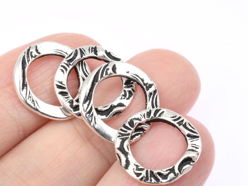 Antique Silver Circle Charms TierraCast 5/8 FLORA RING Charms Silver Charms for Bohemian Jewelry Links Findings Organic P2501 image 4