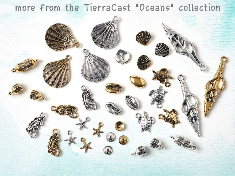 Antique Silver Button Findings TierraCast Scallop Shell Buttons 13mm Button Clasp Findings for Beach and Summer Jewelry P2334 image 6