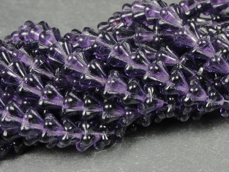 50 Baby Bell Flowers Czech Glass 4mm x 6mm Beads Dark Tanzanite Purple Flower Beads Tiny Glass Flower Beads for Jewelry Making image 3