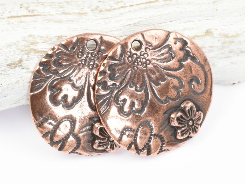 Antique Copper Pendant TierraCast Flora Pendant with Flowers for Boho Bohemian Jewelry 22mm Copper Charm P1772 image 4