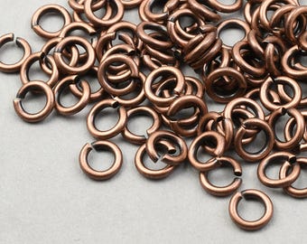100 piezas de anillas de cobre antiguo de 5 mm y calibre 18 - Anillas abiertas de cobre macizo envejecido de 5 mm de diámetro exterior - Componentes de cobre oscuro FSAC17