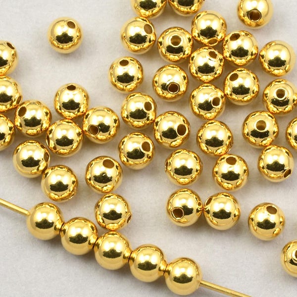 Bolsa a granel de 1000 cuentas redondas doradas de 4 mm - Cuentas redondas bañadas en oro - Cuentas espaciadoras Heishi con costura ligera - Cuentas de metal dorado FB134